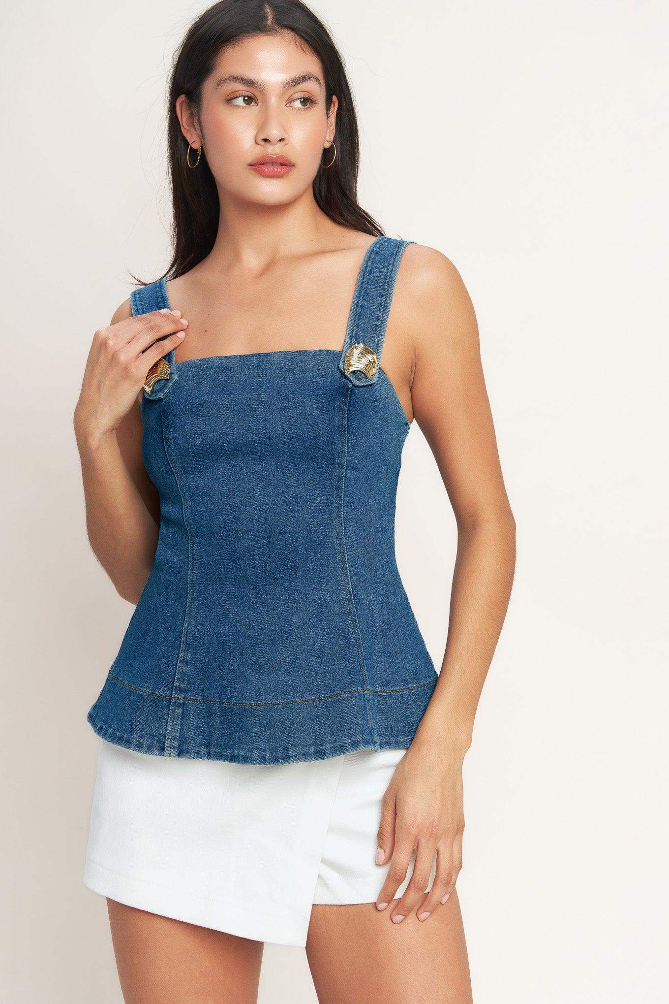 SWEET DENIM PEPLUM TOP - Flying Tomato - Flyclothing LLC