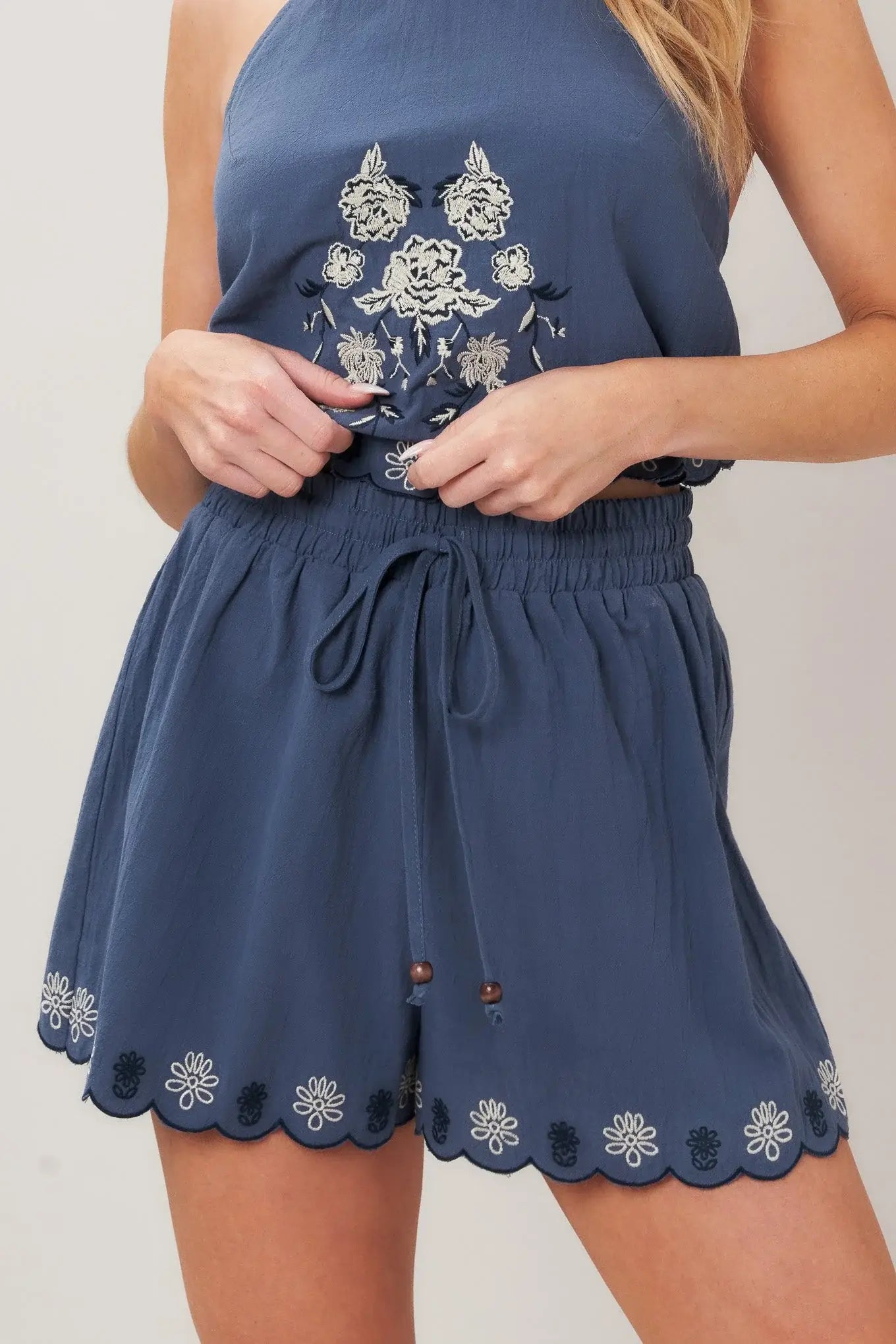 MOONLIT FLORA WOVEN SCARF TOP AND SHORT SET - Flying Tomato - Flyclothing LLC