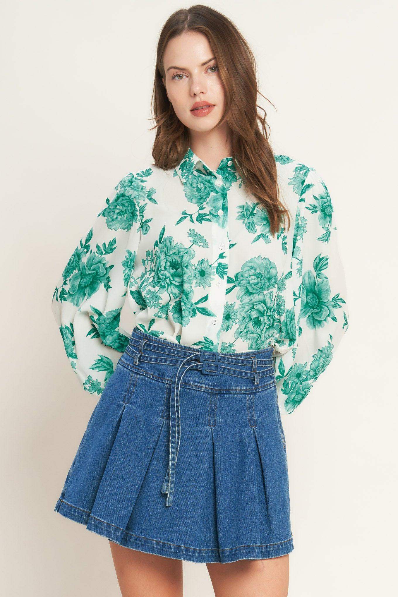 BOTANICAL POP WOVEN TOP - Flying Tomato - Flyclothing LLC