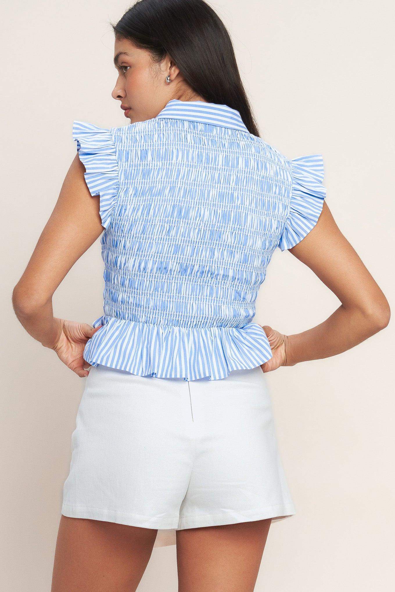 EFFORTLESSLY SWEET STRIPED WOVEN TOP - Flying Tomato - Flyclothing LLC