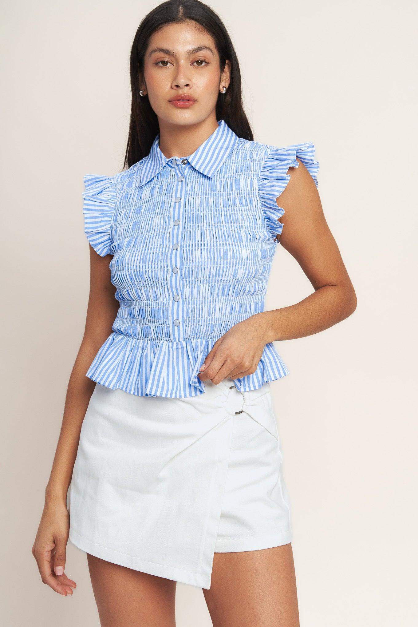 EFFORTLESSLY SWEET STRIPED WOVEN TOP - Flying Tomato - Flyclothing LLC