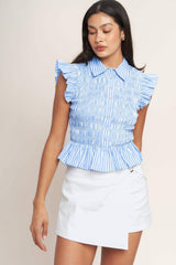 EFFORTLESSLY SWEET STRIPED WOVEN TOP - Flying Tomato - Flyclothing LLC