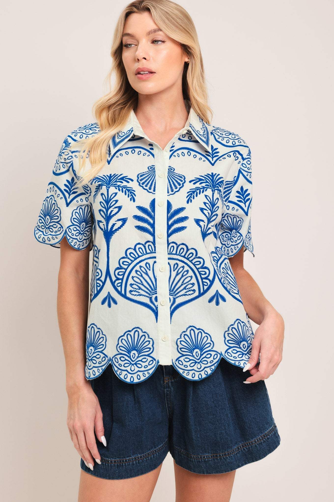 COASTLINE PALM WOVEN TOP - Flying Tomato - Flyclothing LLC