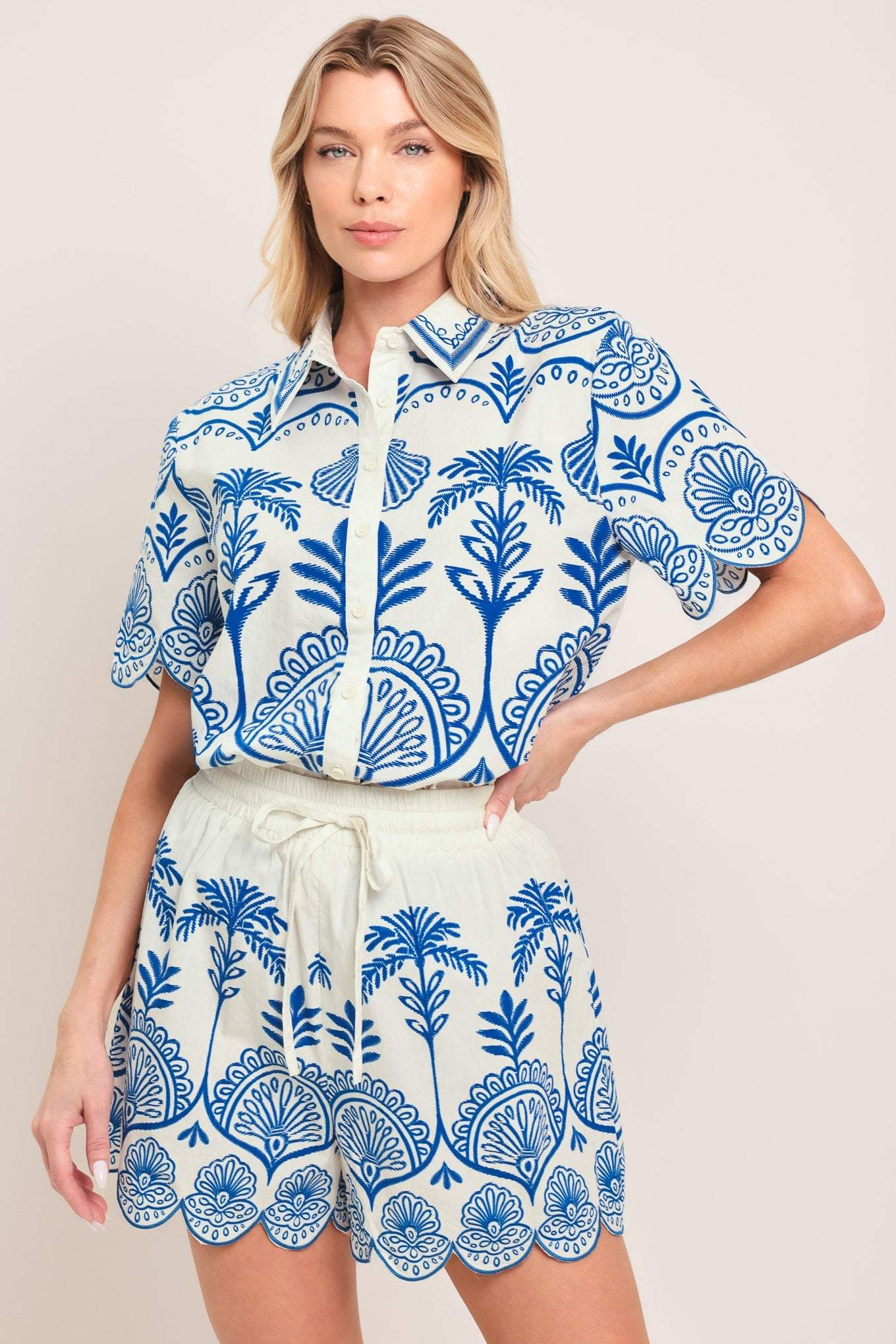 COASTLINE PALM WOVEN TOP - Flying Tomato - Flyclothing LLC