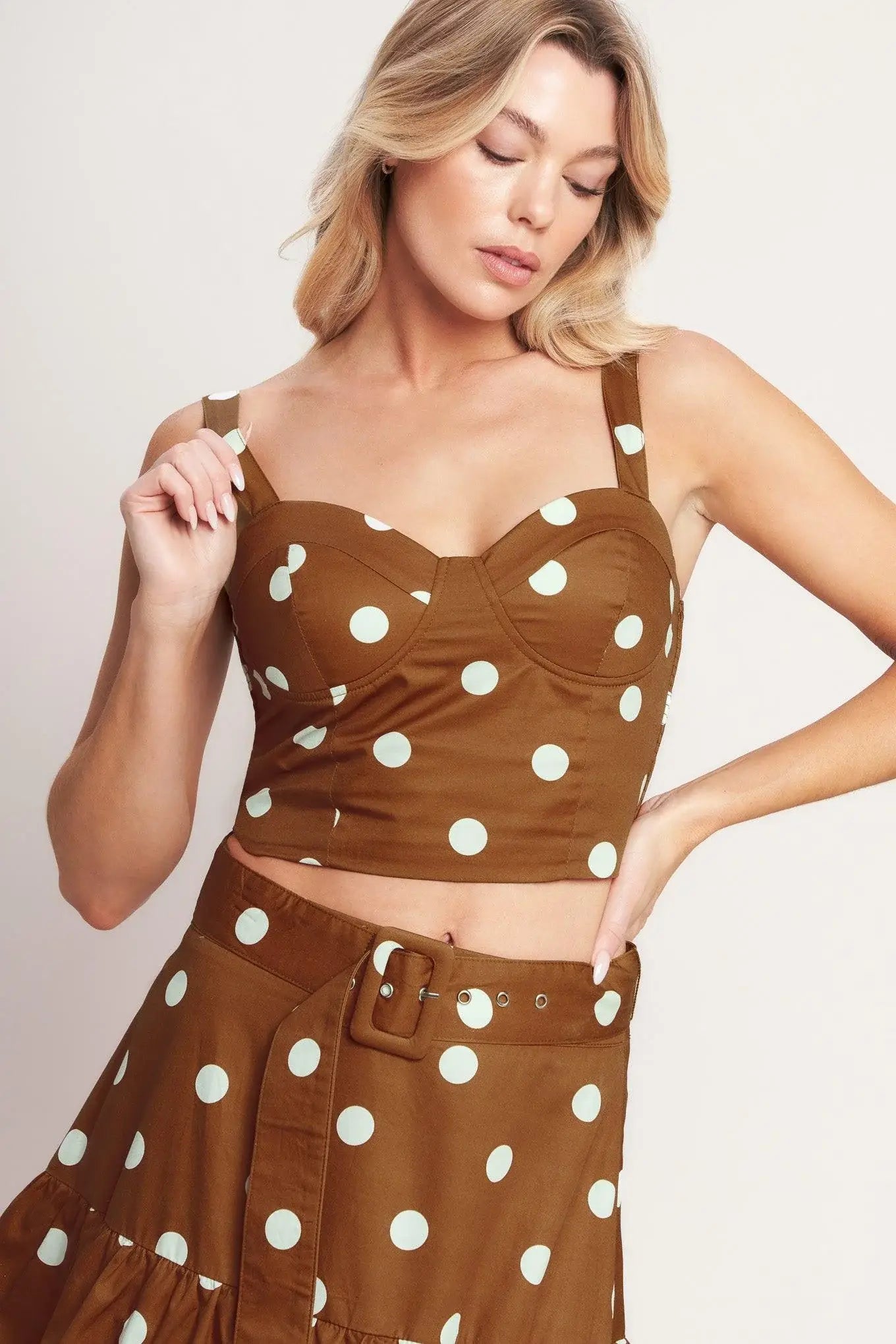 BROWN SUGAR DOT WOVEN BUSTIER TOP - Flying Tomato - Flyclothing LLC