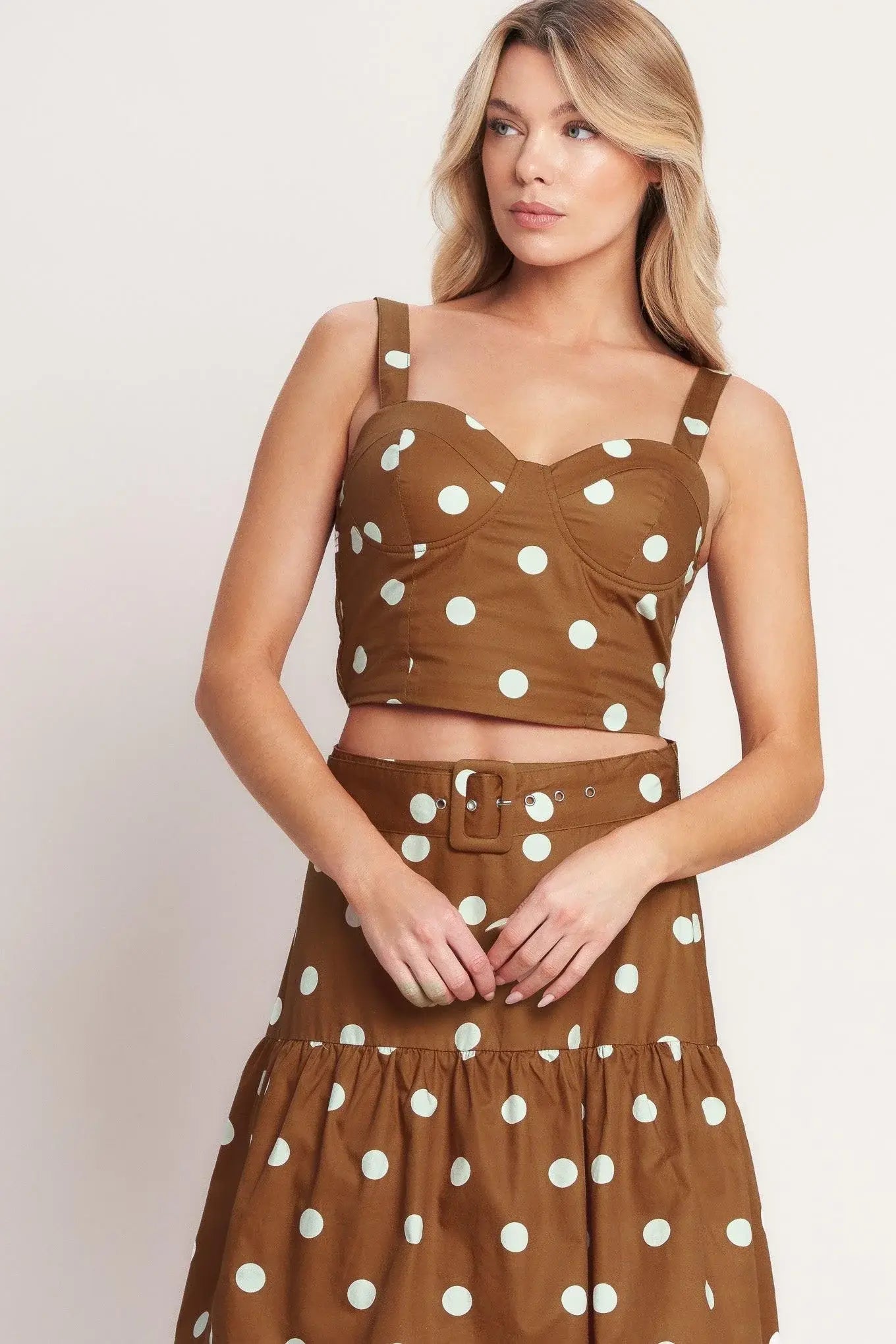 BROWN SUGAR DOT WOVEN BUSTIER TOP - Flying Tomato - Flyclothing LLC