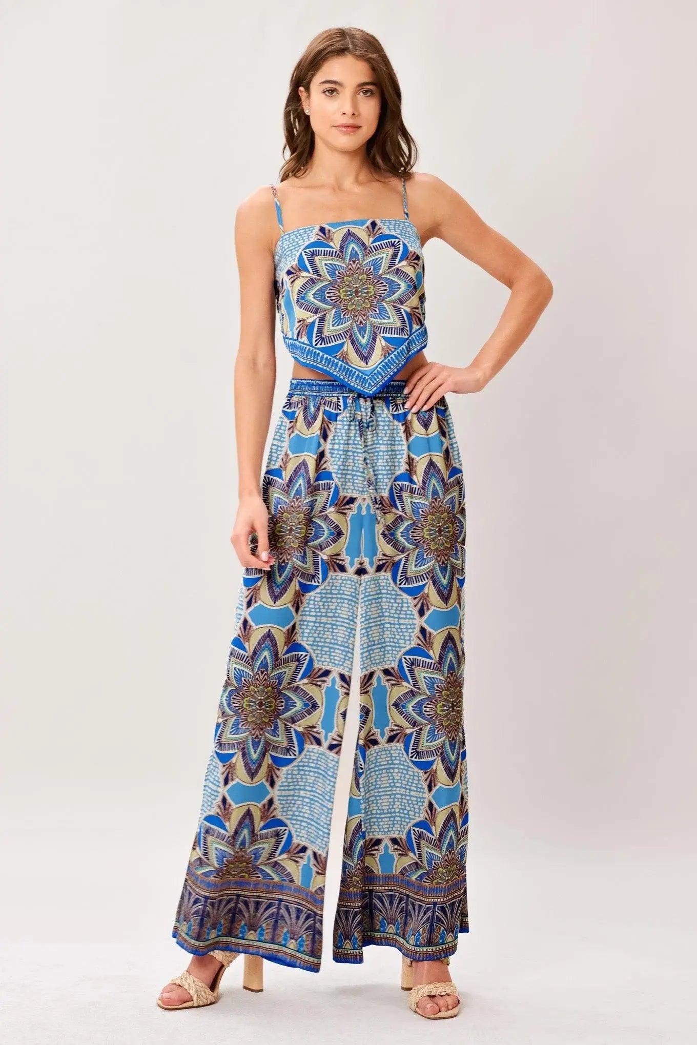 AZURE MANDALA WOVEN SCARF TOP AND PANT SET - Flying Tomato - Flyclothing LLC