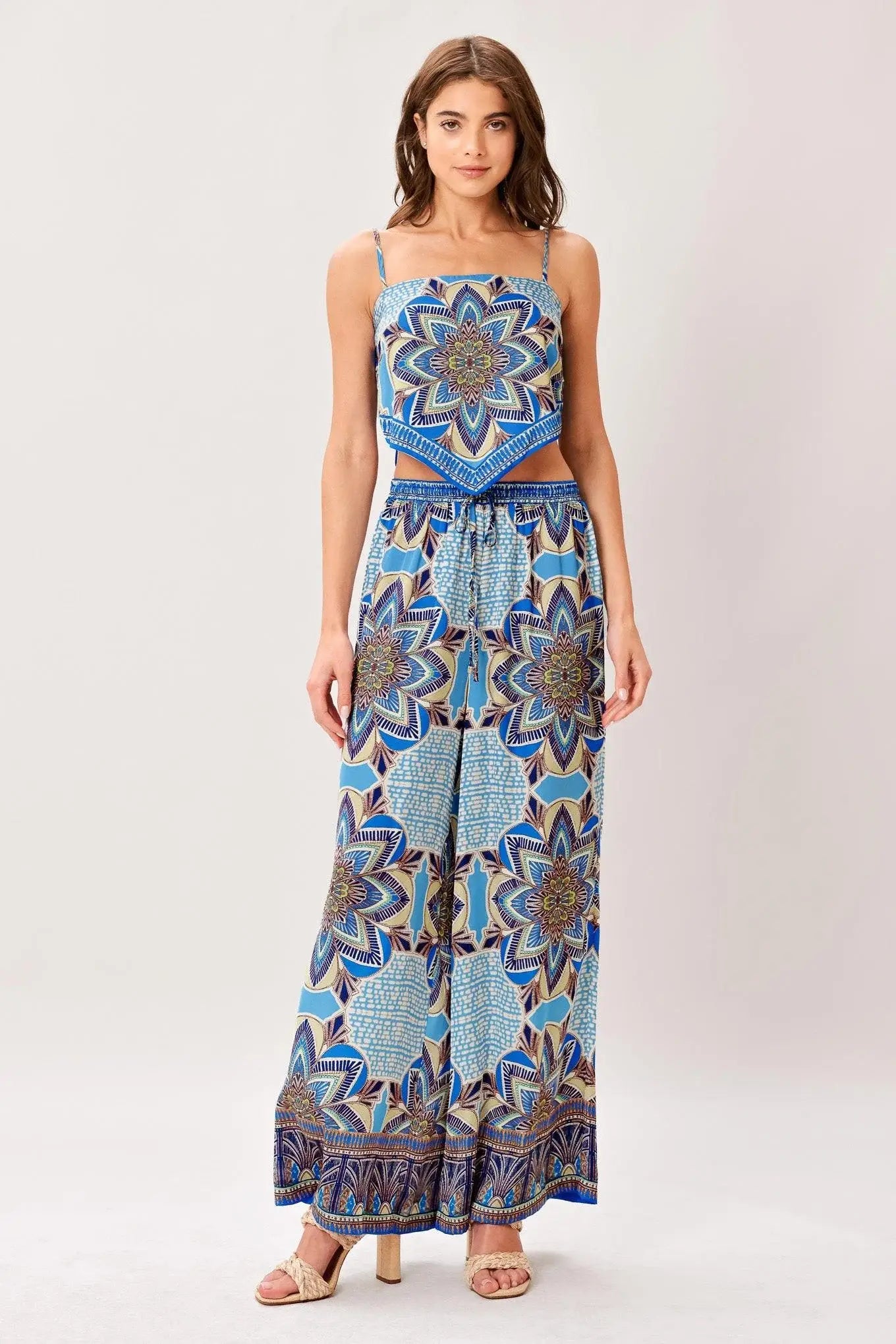 AZURE MANDALA WOVEN SCARF TOP AND PANT SET - Flying Tomato - Flyclothing LLC
