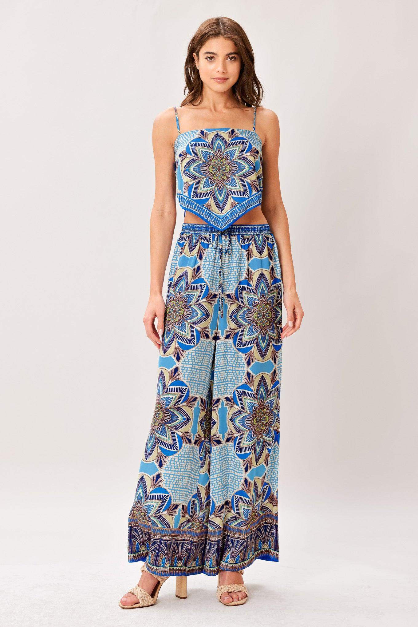 AZURE MANDALA WOVEN SCARF TOP AND PANT SET - Flying Tomato - Flyclothing LLC