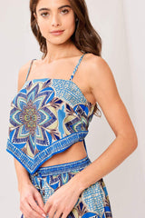 AZURE MANDALA WOVEN SCARF TOP AND PANT SET - Flying Tomato - Flyclothing LLC