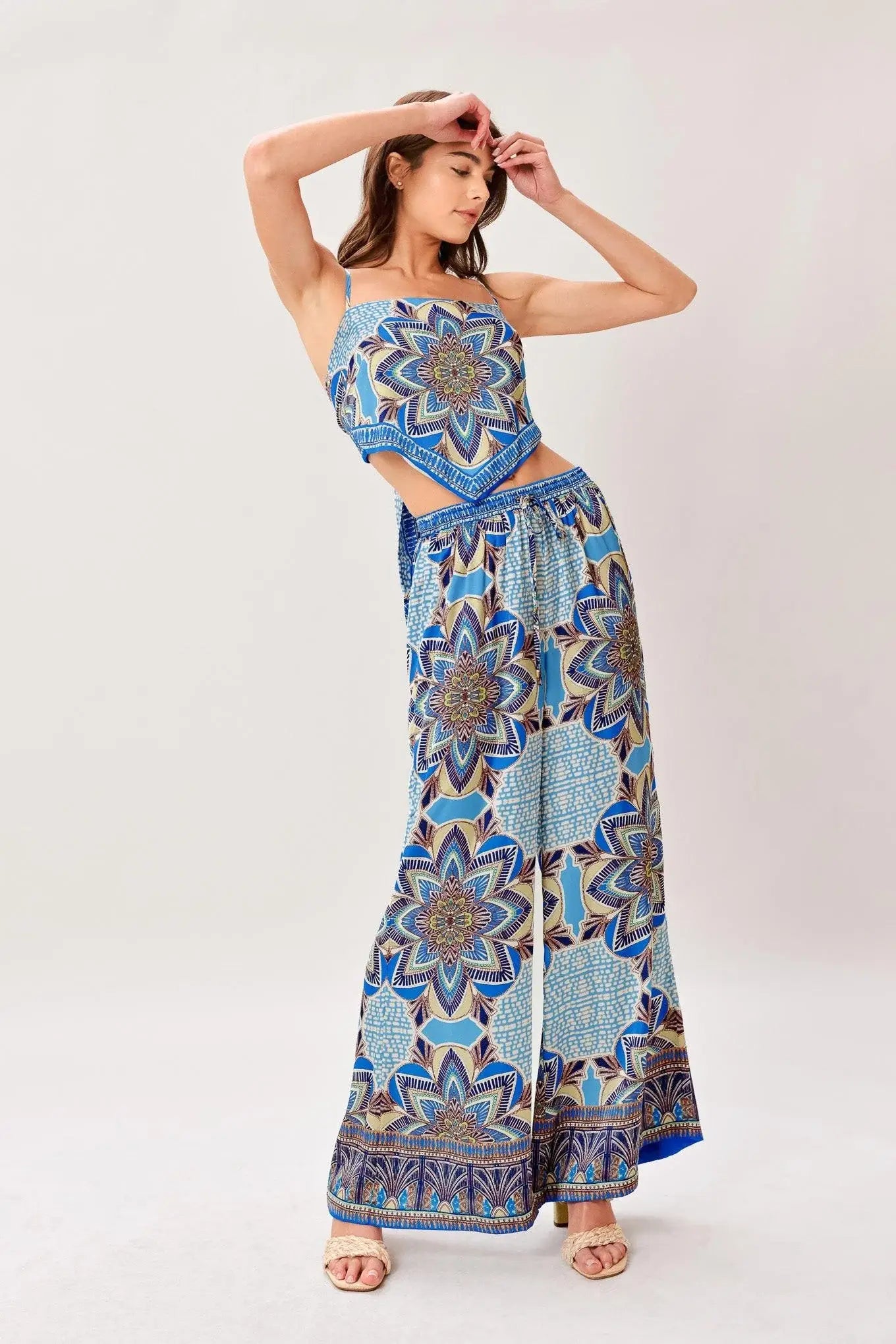 AZURE MANDALA WOVEN SCARF TOP AND PANT SET - Flying Tomato - Flyclothing LLC