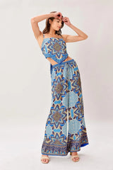 AZURE MANDALA WOVEN SCARF TOP AND PANT SET - Flying Tomato - Flyclothing LLC