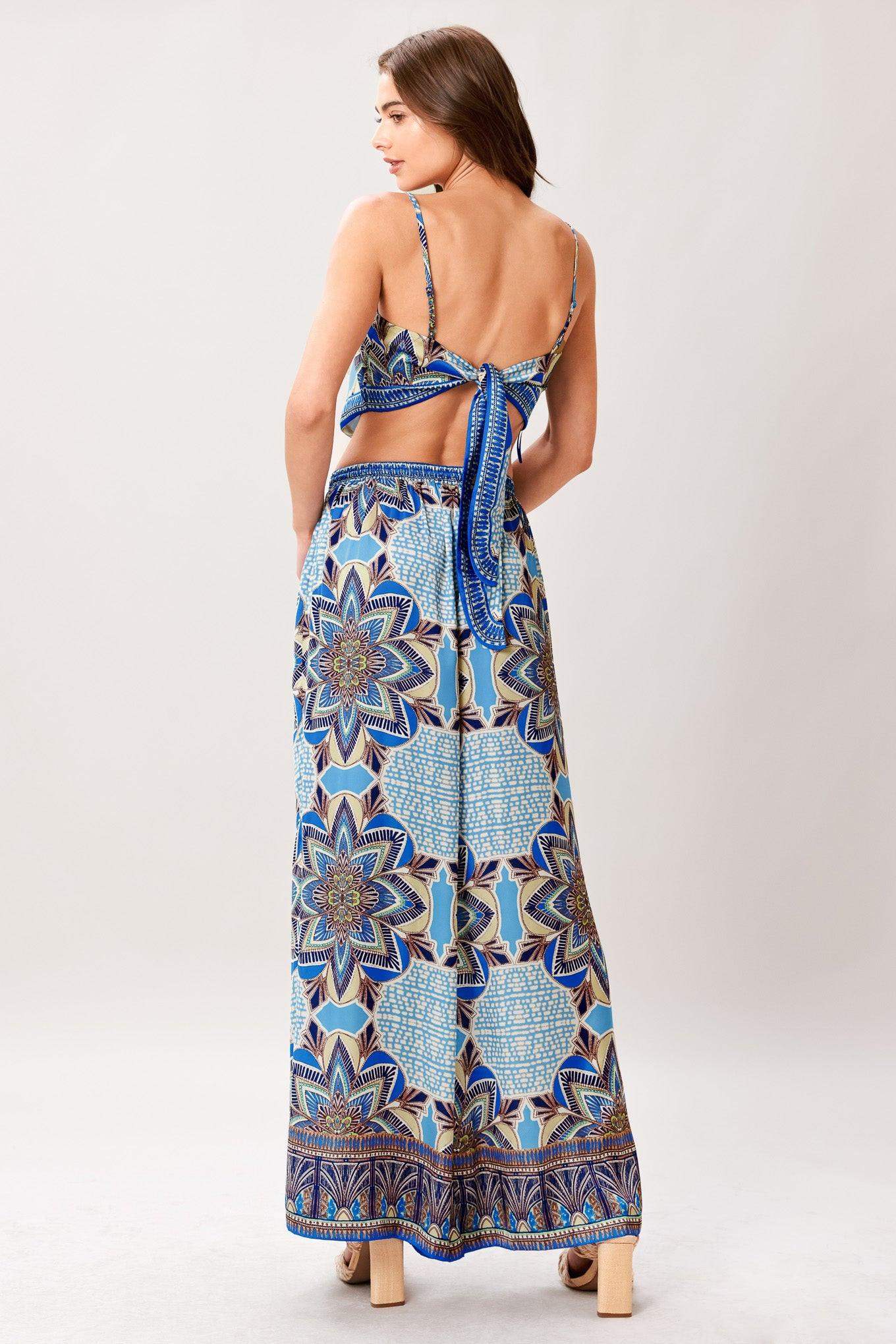 AZURE MANDALA WOVEN SCARF TOP AND PANT SET - Flying Tomato - Flyclothing LLC