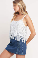 SUNLIT LACE STORY CROCHET LACE TOP - Flying Tomato - Flyclothing LLC