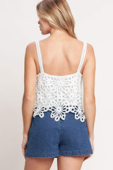 SUNLIT LACE STORY CROCHET LACE TOP - Flying Tomato - Flyclothing LLC