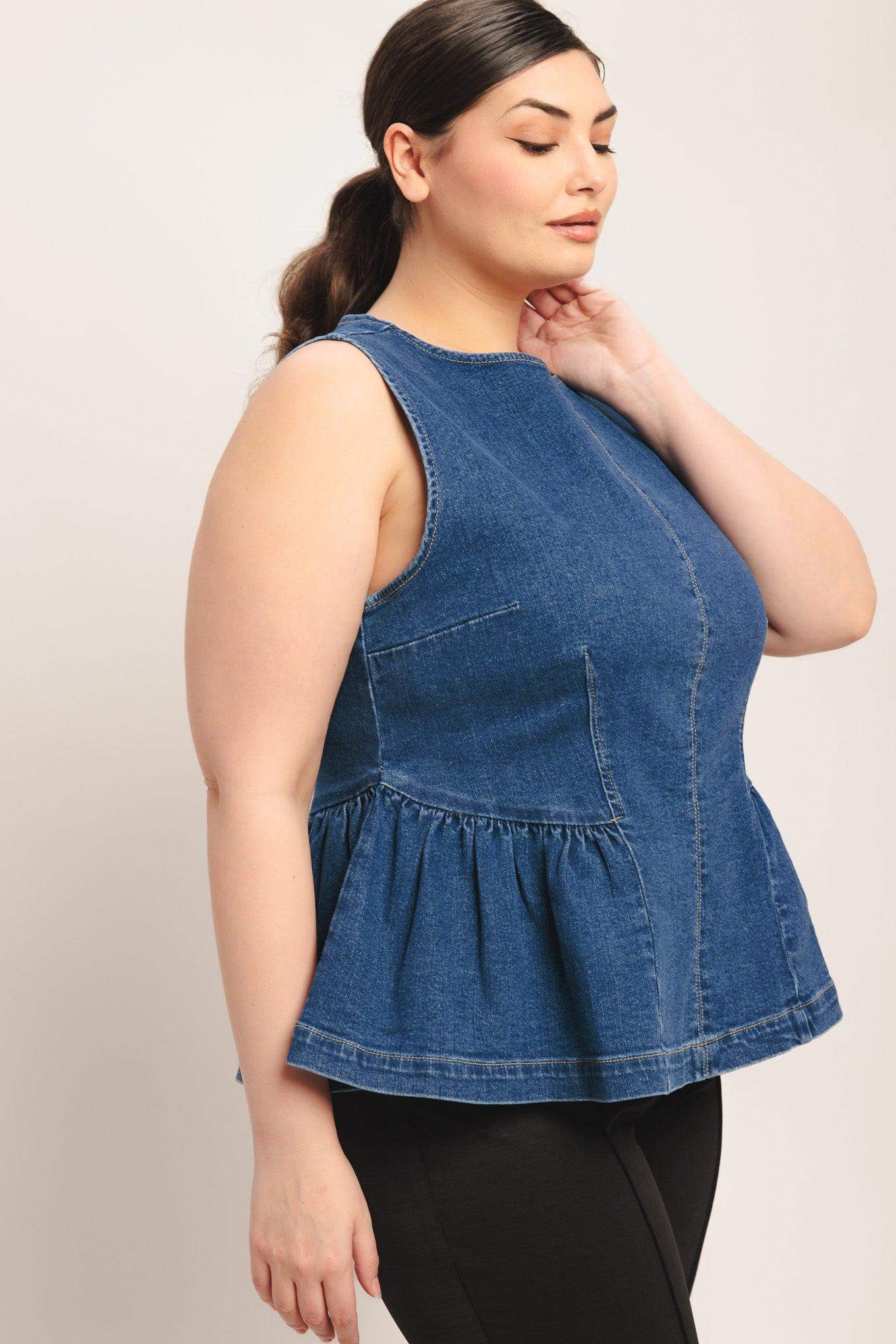 MODERN FLOUNCE DENIM TOP - Flying Tomato - Flyclothing LLC