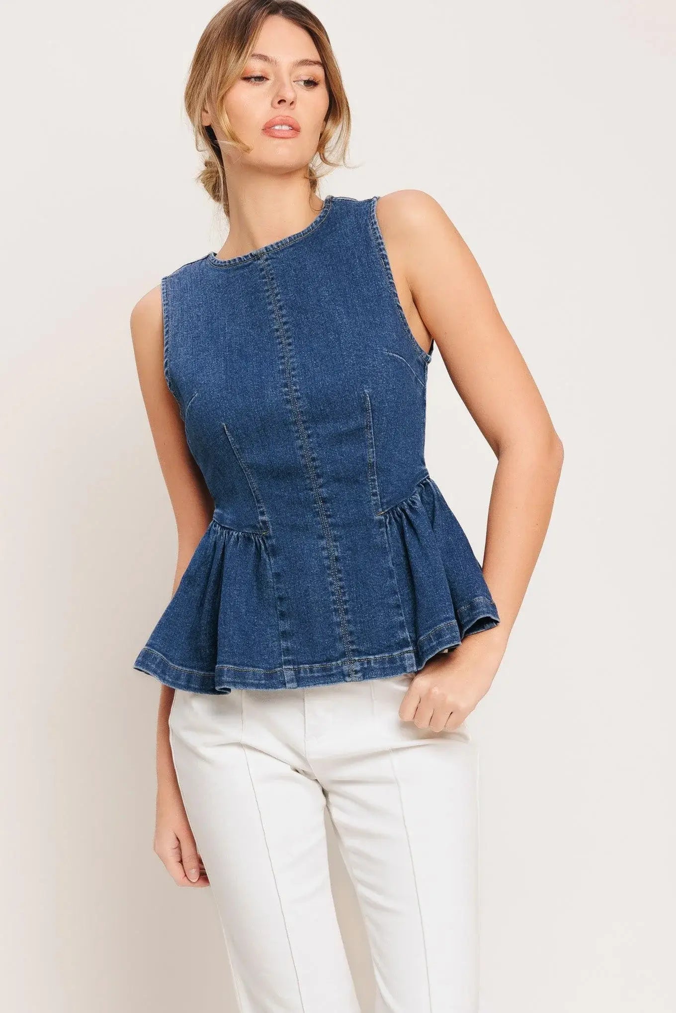 MODERN FLOUNCE DENIM TOP - Flying Tomato - Flyclothing LLC