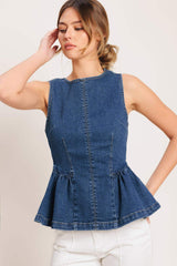 MODERN FLOUNCE DENIM TOP - Flying Tomato - Flyclothing LLC