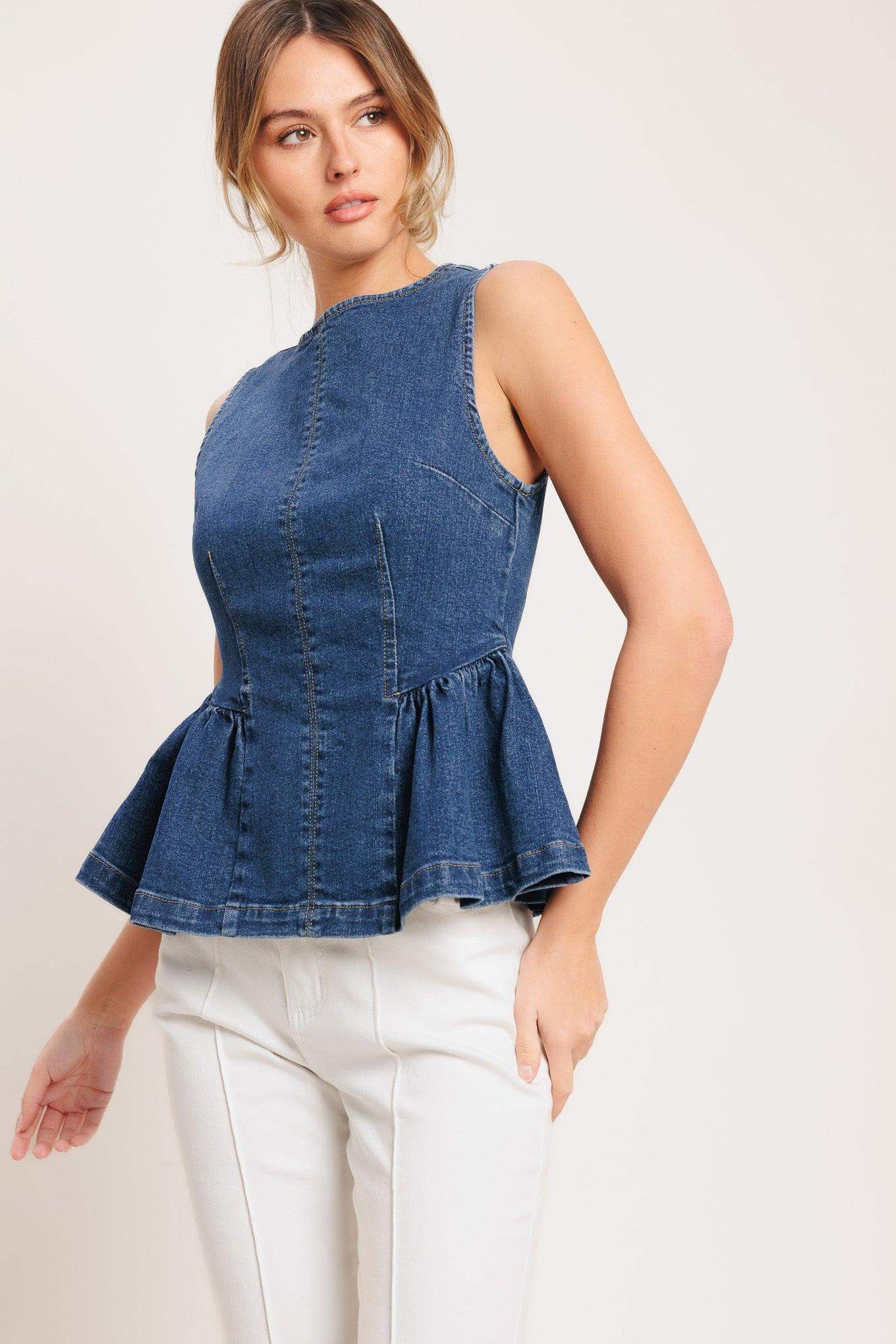MODERN FLOUNCE DENIM TOP - Flying Tomato - Flyclothing LLC