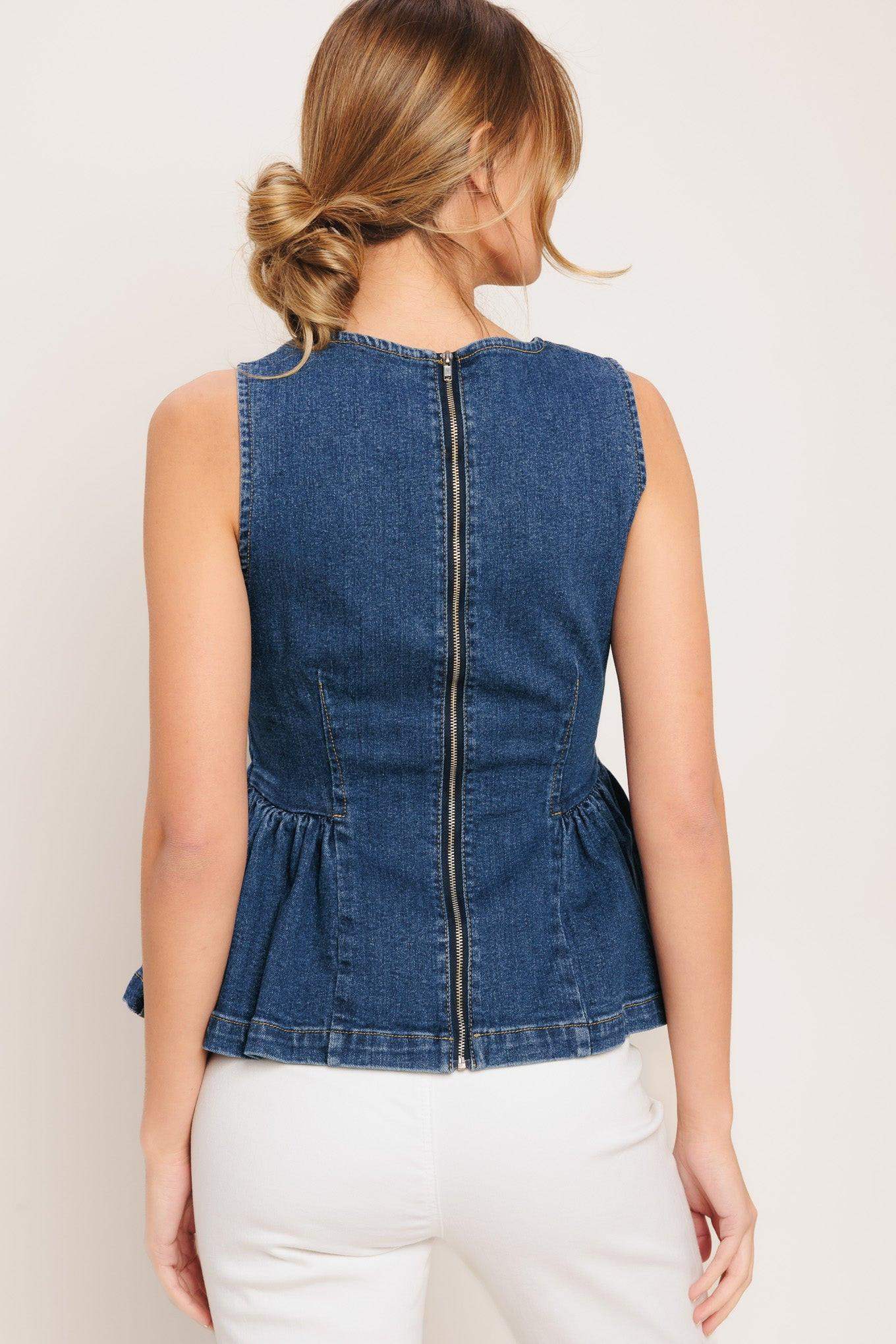 MODERN FLOUNCE DENIM TOP - Flying Tomato - Flyclothing LLC