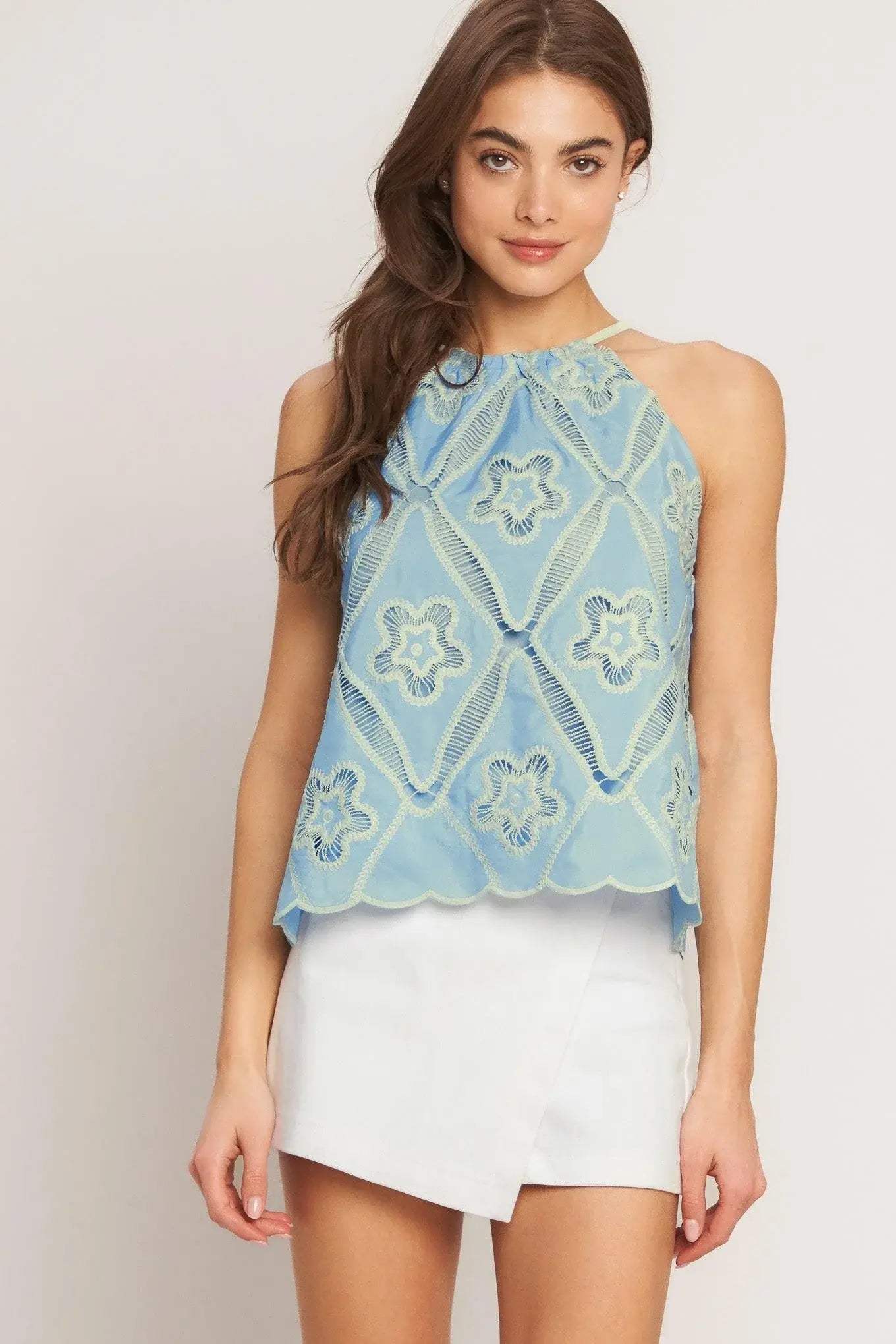 SKY LACE SUMMER HALTER WOVEN TOP - Flying Tomato - Flyclothing LLC