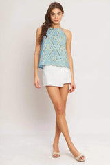 SKY LACE SUMMER HALTER WOVEN TOP - Flying Tomato - Flyclothing LLC
