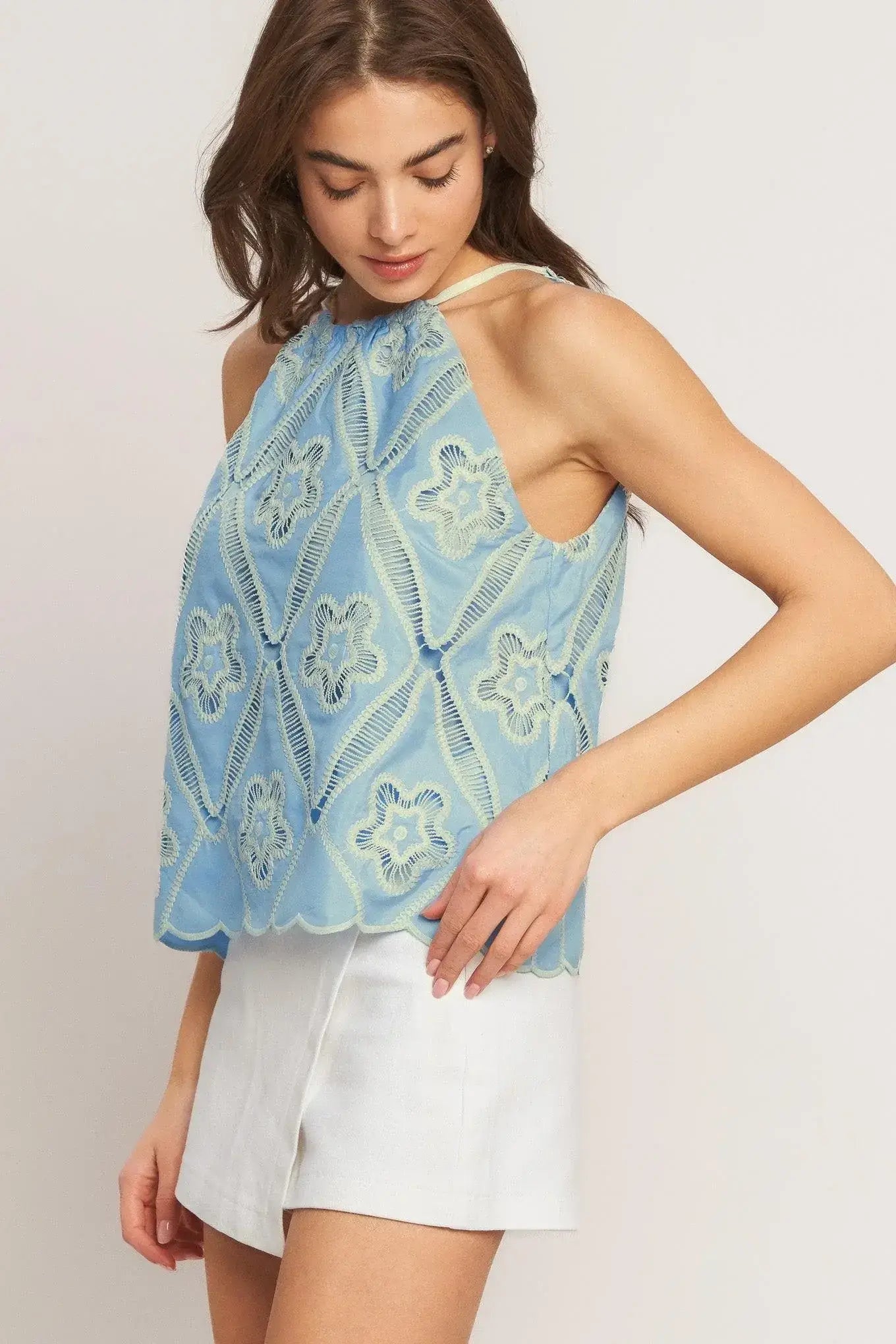 SKY LACE SUMMER HALTER WOVEN TOP - Flying Tomato - Flyclothing LLC