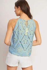 SKY LACE SUMMER HALTER WOVEN TOP - Flying Tomato - Flyclothing LLC