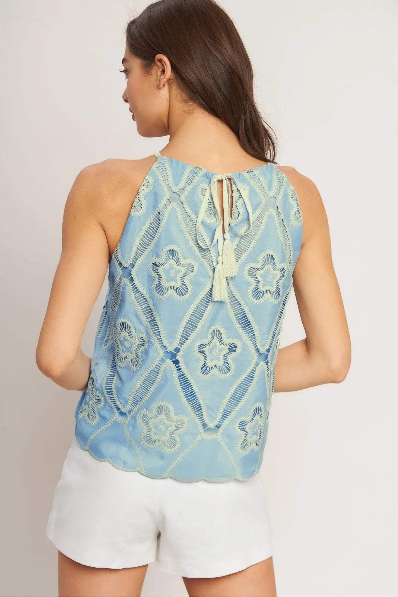 SKY LACE SUMMER HALTER WOVEN TOP - Flying Tomato - Flyclothing LLC