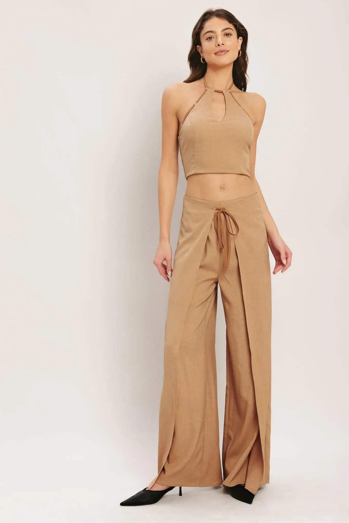 CARAMEL COAST WOVEN CROP TOP - Flying Tomato - Flyclothing LLC
