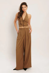 UMBER FLOW WOVEN HALTER TOP - Flying Tomato - Flyclothing LLC