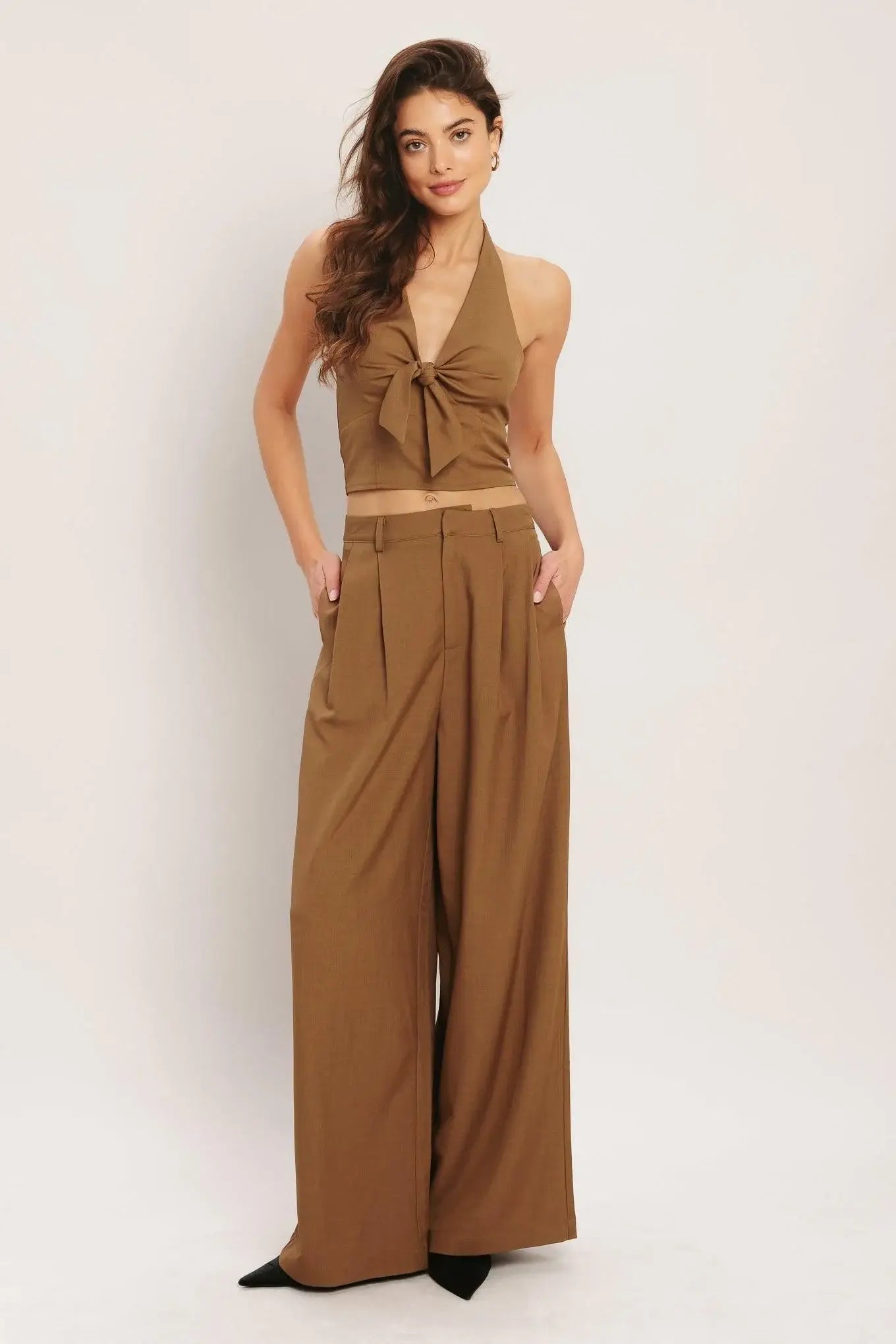 UMBER FLOW WOVEN HALTER TOP - Flying Tomato - Flyclothing LLC