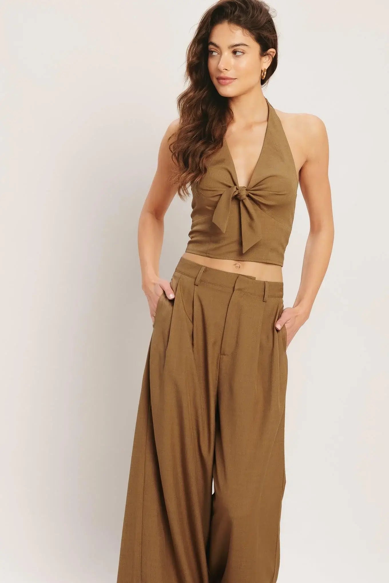UMBER FLOW WOVEN HALTER TOP - Flying Tomato - Flyclothing LLC
