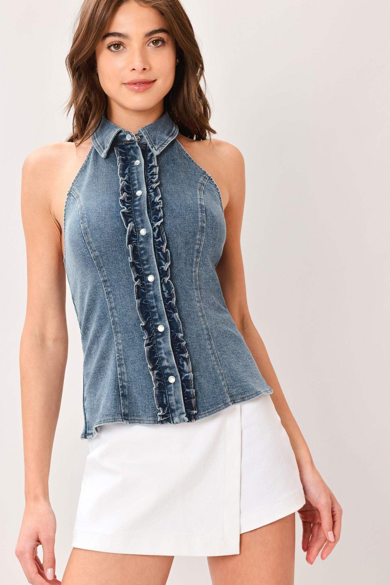 INDIGO BABE DENIM TOP - Flying Tomato - Flyclothing LLC