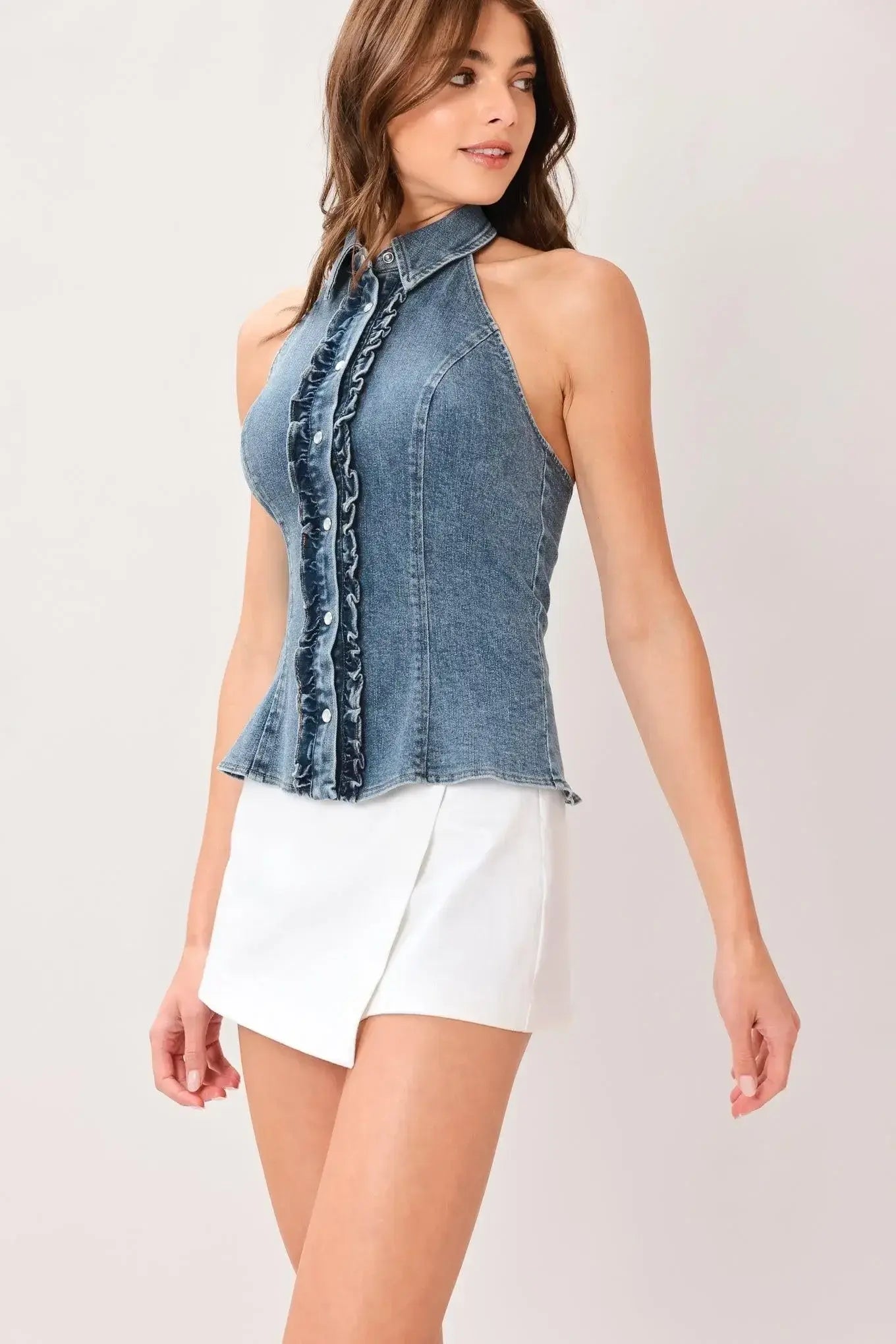 INDIGO BABE DENIM TOP - Flying Tomato - Flyclothing LLC