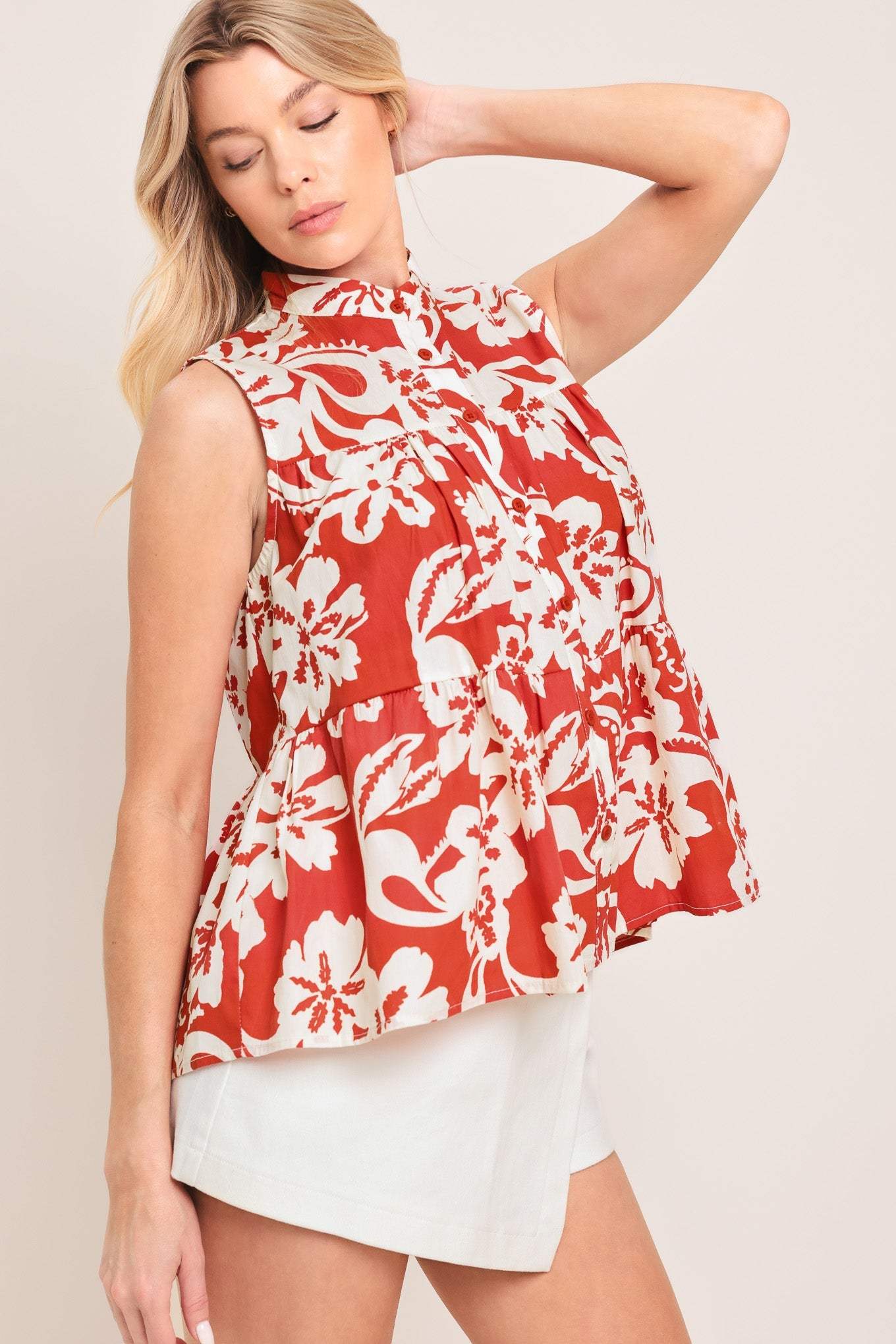 SUNSET BLOOM WOVEN TOP - Flying Tomato - Flyclothing LLC