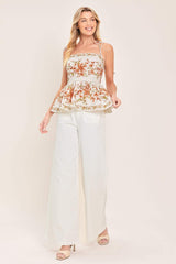 VILLA ROSA PEPLUM LOOK WOVEN TOP - Flying Tomato - Flyclothing LLC