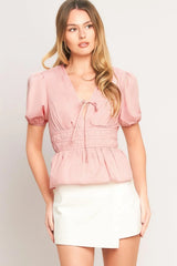 LOVELY CHARM PINK WOVEN TOP - Flying Tomato - Flyclothing LLC