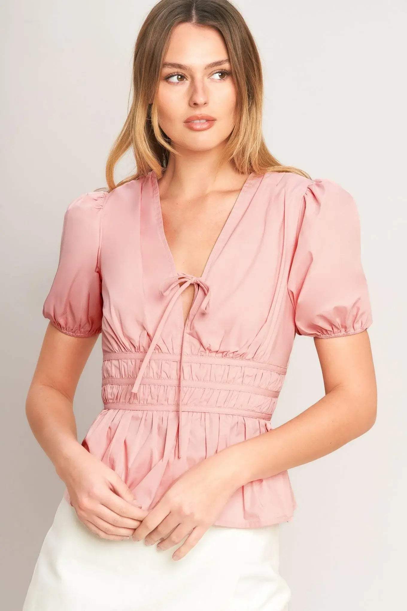 LOVELY CHARM PINK WOVEN TOP - Flying Tomato - Flyclothing LLC