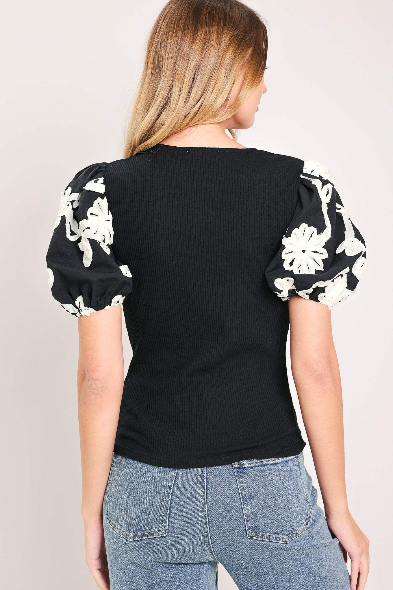 BLACK BLOOM KNIT TOP - Flying Tomato - Flyclothing LLC