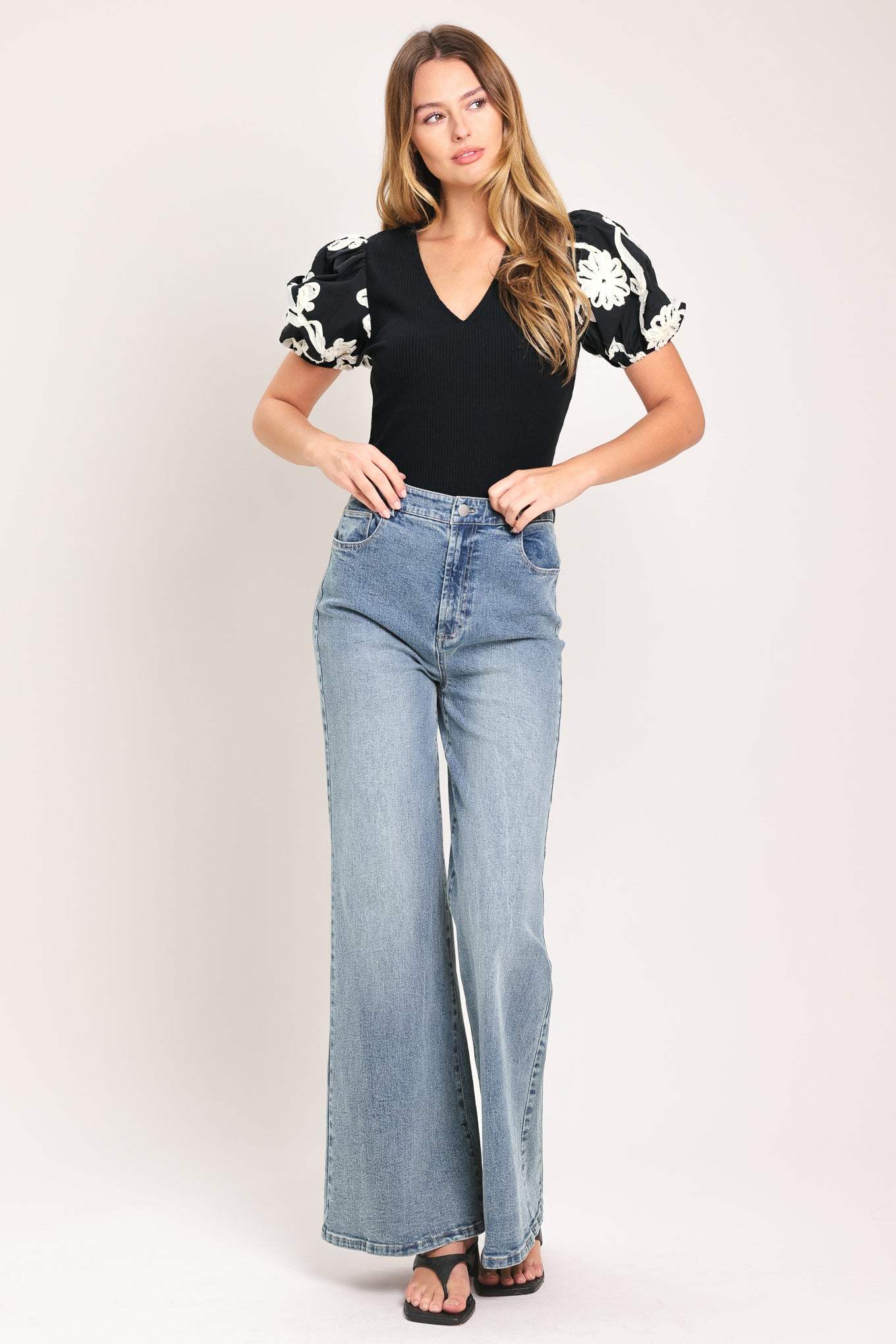 BLACK BLOOM KNIT TOP - Flying Tomato - Flyclothing LLC