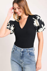 BLACK BLOOM KNIT TOP - Flying Tomato - Flyclothing LLC