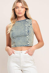 SWEET DETAIL DENIM CROP TOP - Flying Tomato - Flyclothing LLC