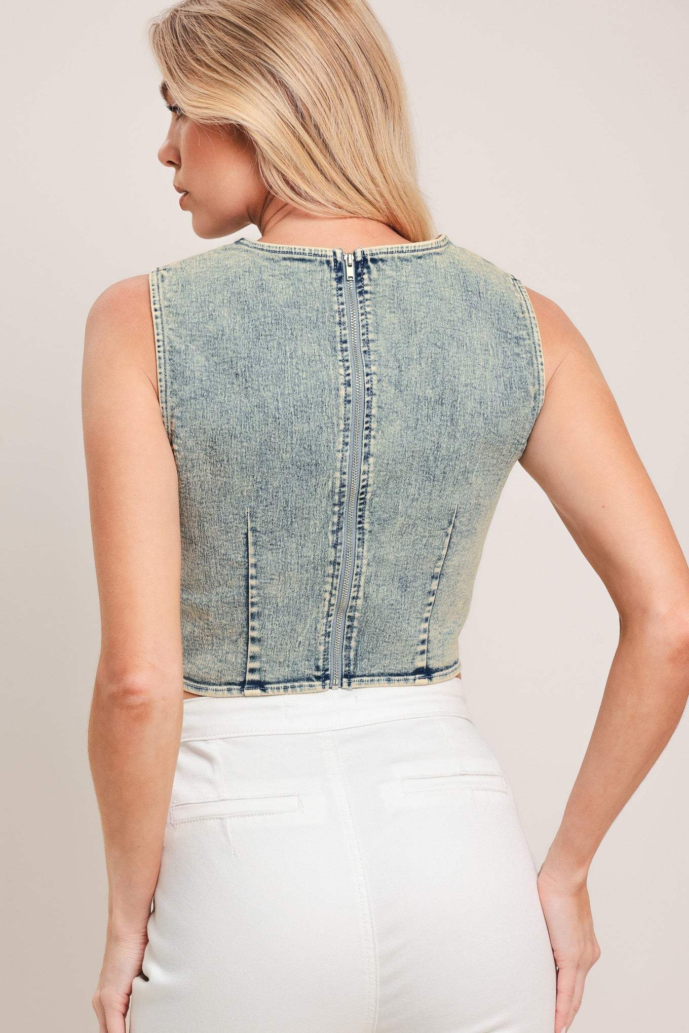 SWEET DETAIL DENIM CROP TOP - Flying Tomato - Flyclothing LLC