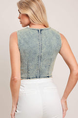 SWEET DETAIL DENIM CROP TOP - Flying Tomato - Flyclothing LLC