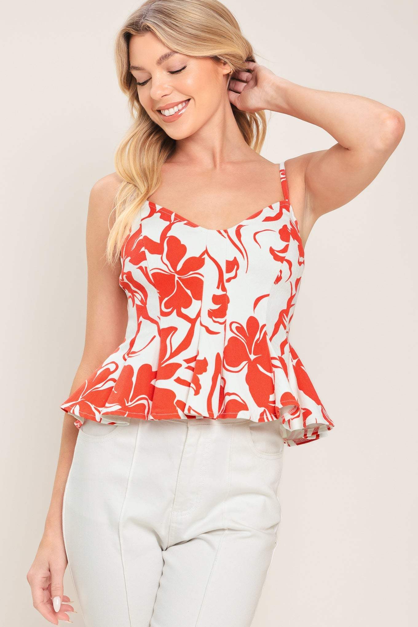 SCARLET BLOOM WOVEN TOP - Flying Tomato - Flyclothing LLC