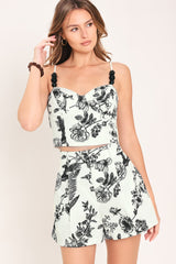 VINTAGE BOTANICAL WOVEN CROP BUSTIER TOP
