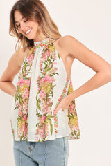 BOTANICAL ESCAPE WOVEN HALTER TOP