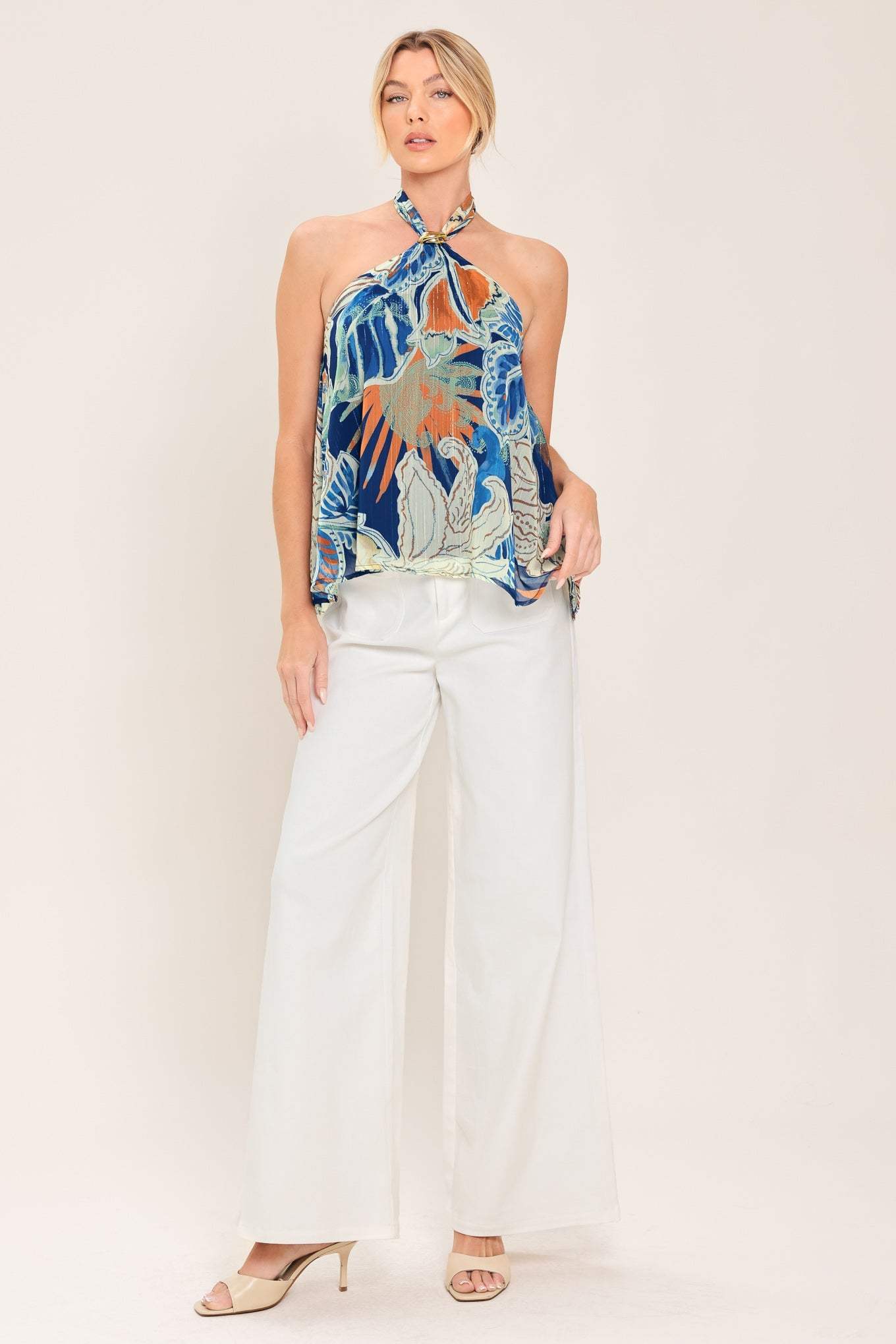 BLUE LAGOON WOVEN HALTER TOP
