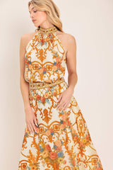 ANTIQUE BLOOM WOVEN HALTER TOP